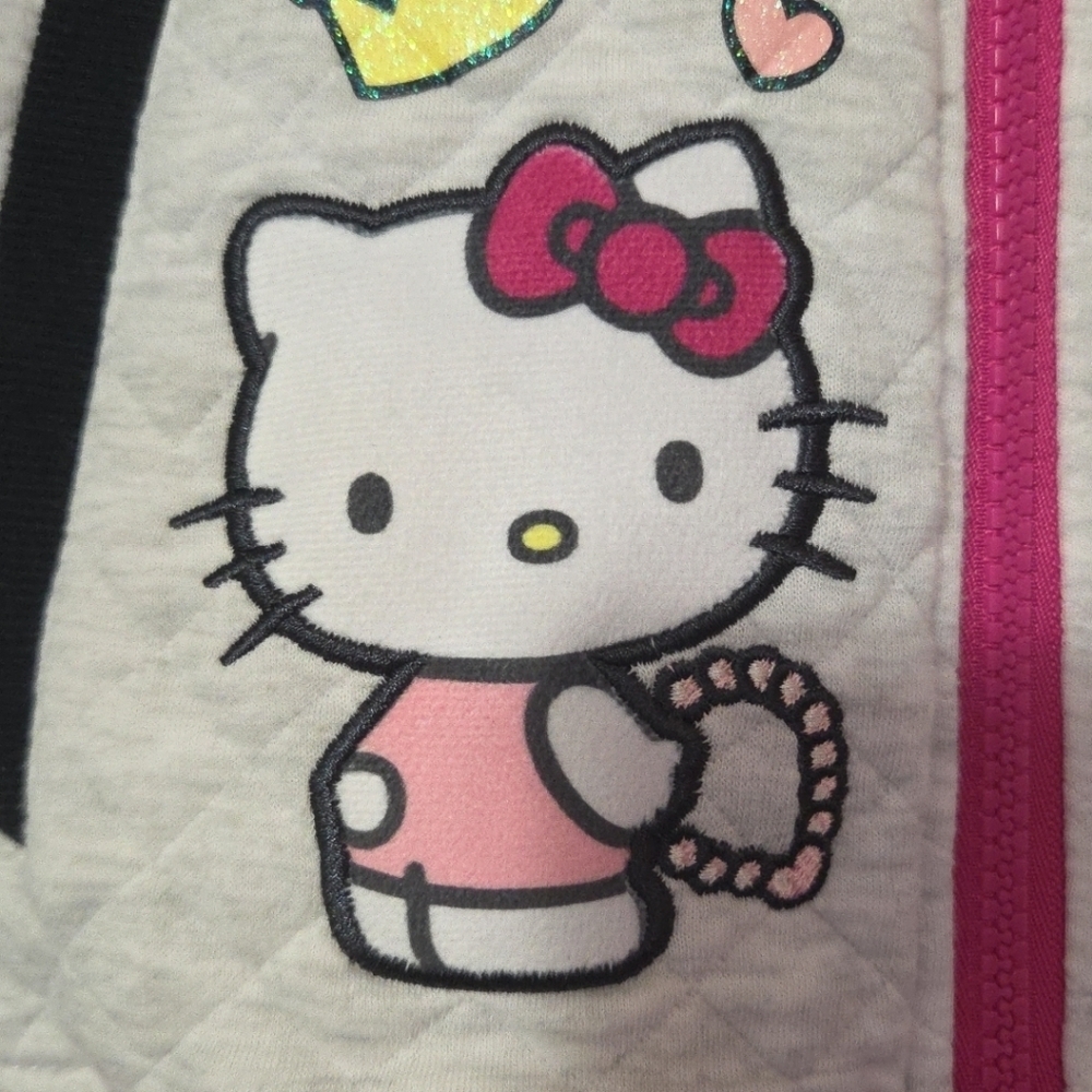 Hello Kitty Quilted Knit Zipper Front Enamel Pull Tab Jacket Size 4/5 - Picture 2 of 7
